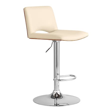 Armen Living Thierry Adjustable Swivel Cream Faux Leather with Walnut Back and Chrome Bar Stool LCTHBAWACR